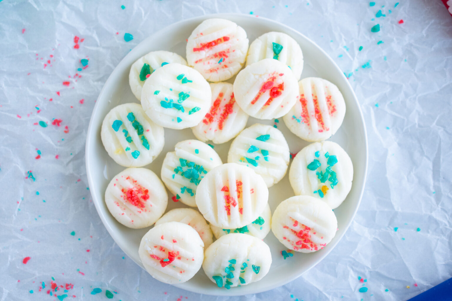 Overhead view of Pop Rocks Cream Cheese Mints.